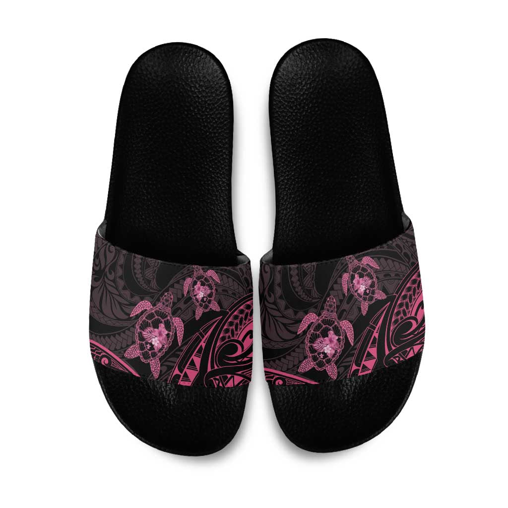 Pink Black Polynesia Floral Sea Turtle Slide Sandals - Polynesian Pride