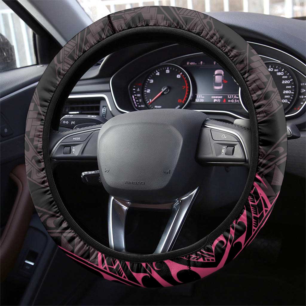 Pink Black Polynesia Floral Sea Turtle Steering Wheel Cover - Polynesian Pride
