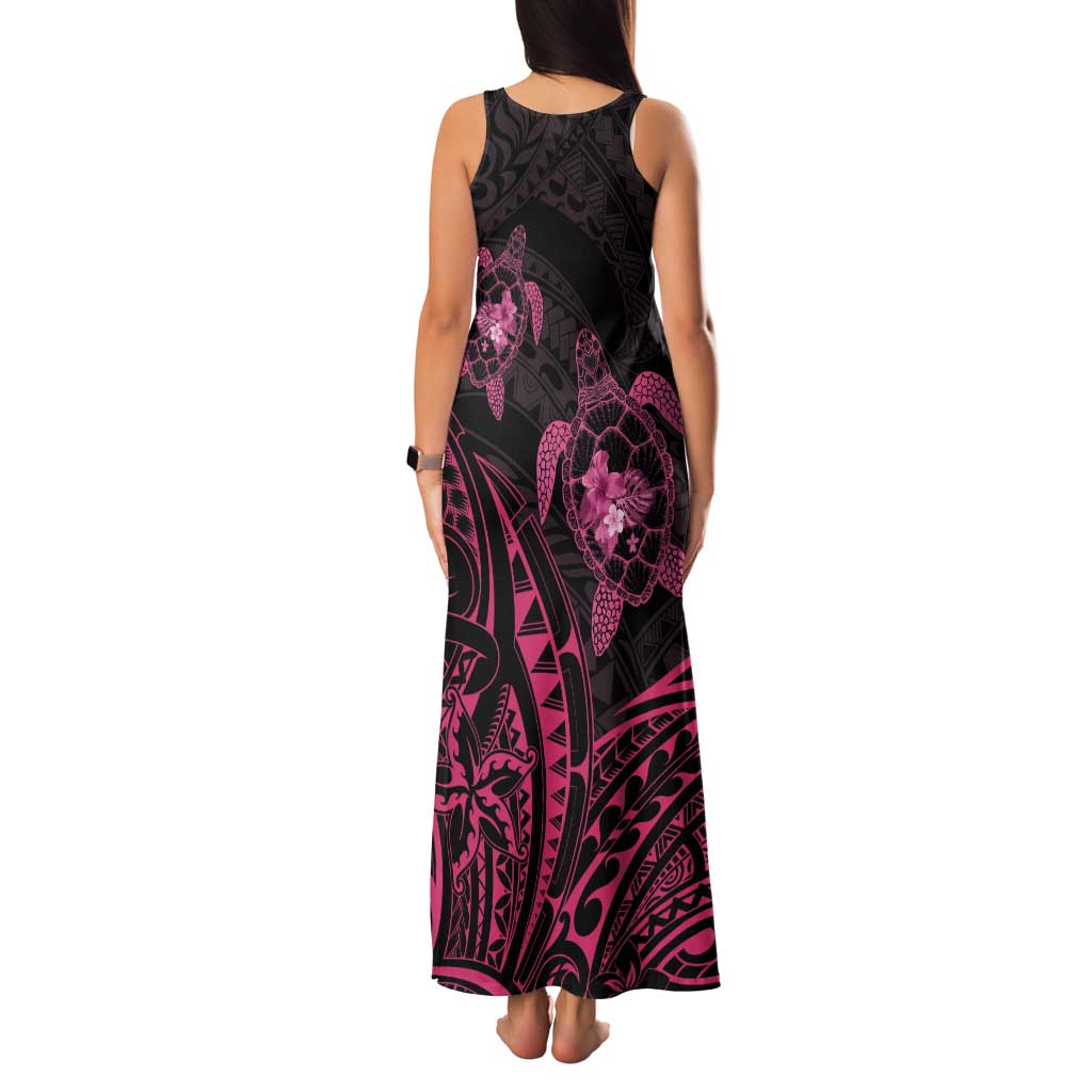 Pink Black Polynesia Floral Sea Turtle Tank Maxi Dress - Polynesian Pride