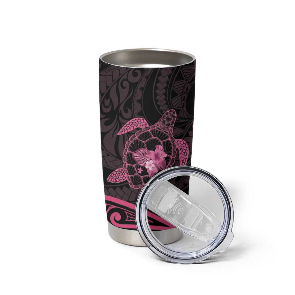 Pink Black Polynesia Floral Sea Turtle Tumbler Cup - Polynesian Pride