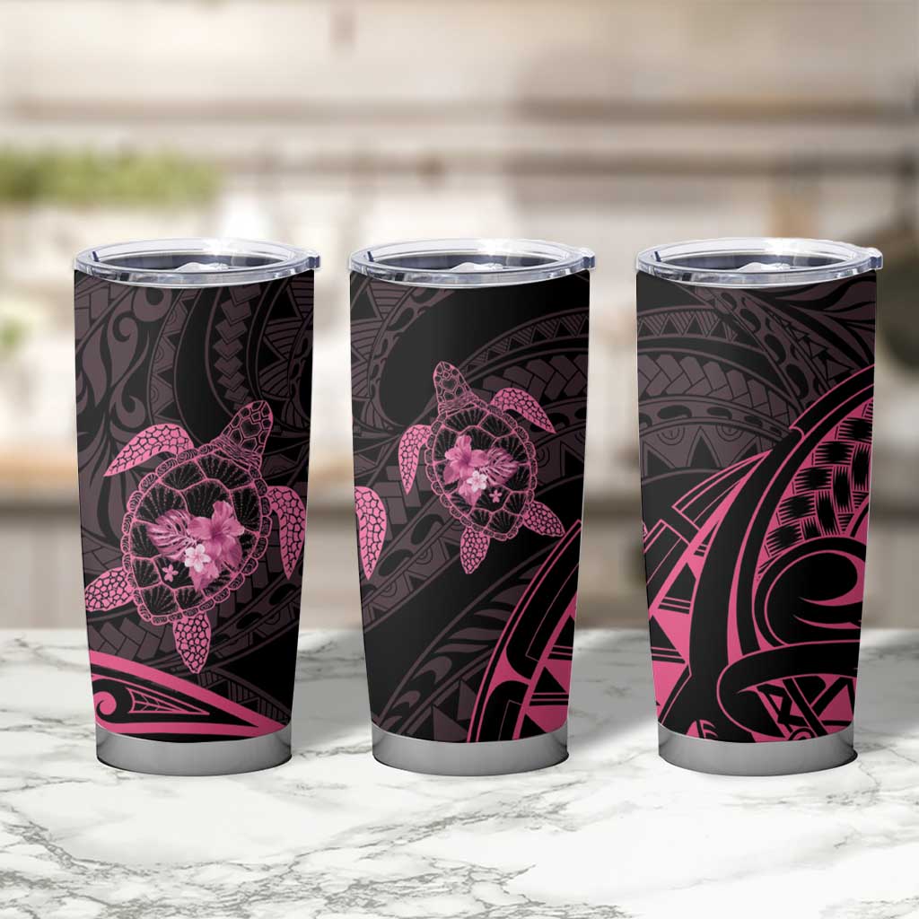 Pink Black Polynesia Floral Sea Turtle Tumbler Cup - Polynesian Pride