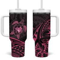Pink Black Polynesia Floral Sea Turtle Tumbler With Handle - Polynesian Pride
