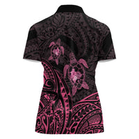 Pink Black Polynesia Floral Sea Turtle Women Polo Shirt - Polynesian Pride