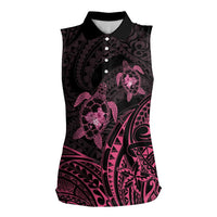 Pink Black Polynesia Floral Sea Turtle Women Sleeveless Polo Shirt LT14 Female Black - Polynesian Pride