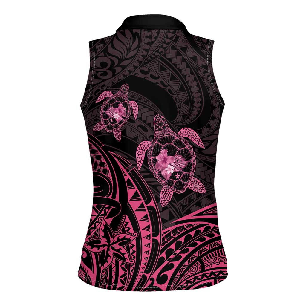 Pink Black Polynesia Floral Sea Turtle Women Sleeveless Polo Shirt LT14 - Polynesian Pride