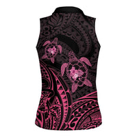Pink Black Polynesia Floral Sea Turtle Women Sleeveless Polo Shirt LT14 - Polynesian Pride