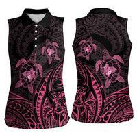Pink Black Polynesia Floral Sea Turtle Women Sleeveless Polo Shirt LT14 - Polynesian Pride