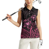 Pink Black Polynesia Floral Sea Turtle Women Sleeveless Polo Shirt LT14 - Polynesian Pride