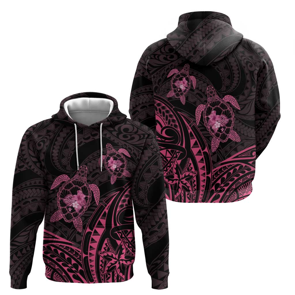 Pink Black Polynesia Floral Sea Turtle Zip Hoodie - Polynesian Pride