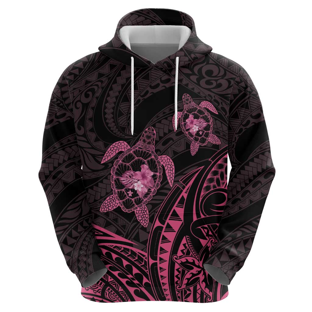 Pink Black Polynesia Floral Sea Turtle Zip Hoodie - Polynesian Pride