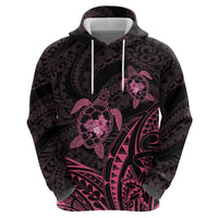 Pink Black Polynesia Floral Sea Turtle Zip Hoodie - Polynesian Pride