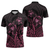 Pink Black Polynesia Floral Sea Turtle Zipper Polo Shirt - Polynesian Pride