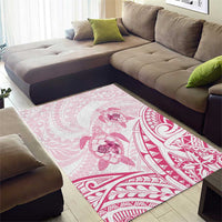 Pink White Polynesia Floral Sea Turtle Area Rug - Polynesian Pride