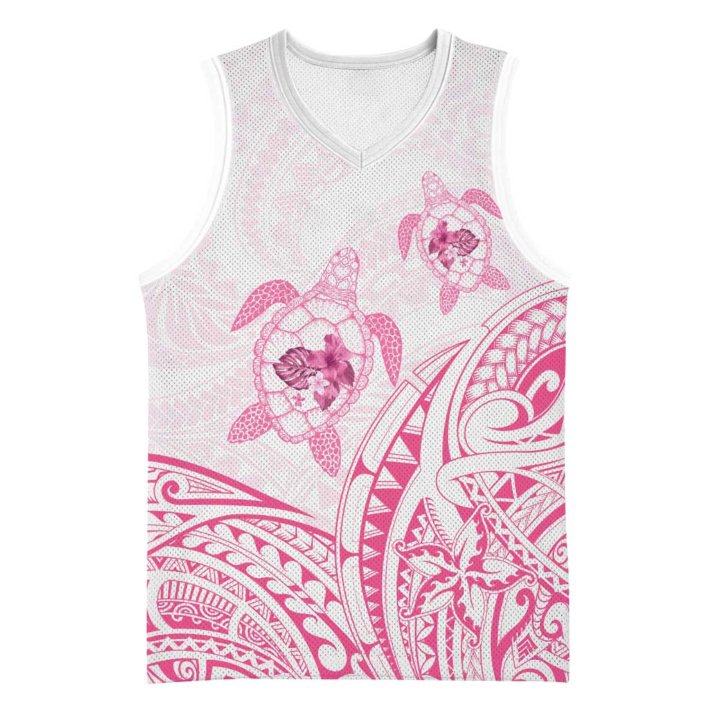Pink White Polynesia Floral Sea Turtle Basketball Jersey - Polynesian Pride