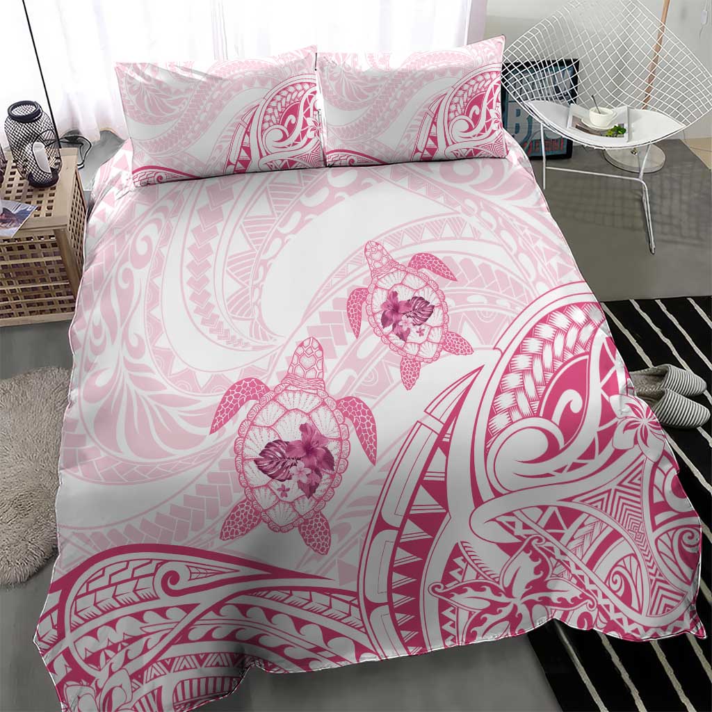 Pink White Polynesia Floral Sea Turtle Bedding Set - Polynesian Pride