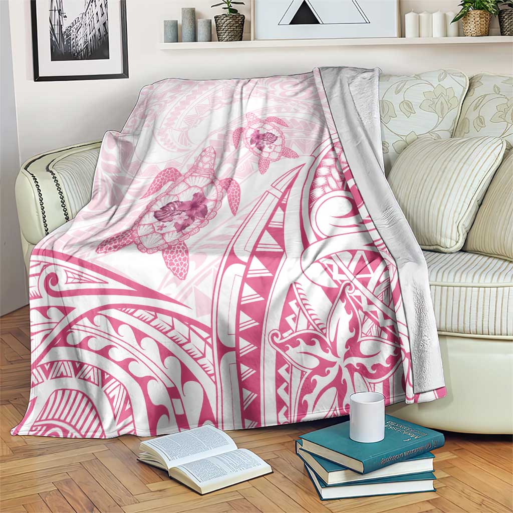 Pink White Polynesia Floral Sea Turtle Blanket - Polynesian Pride