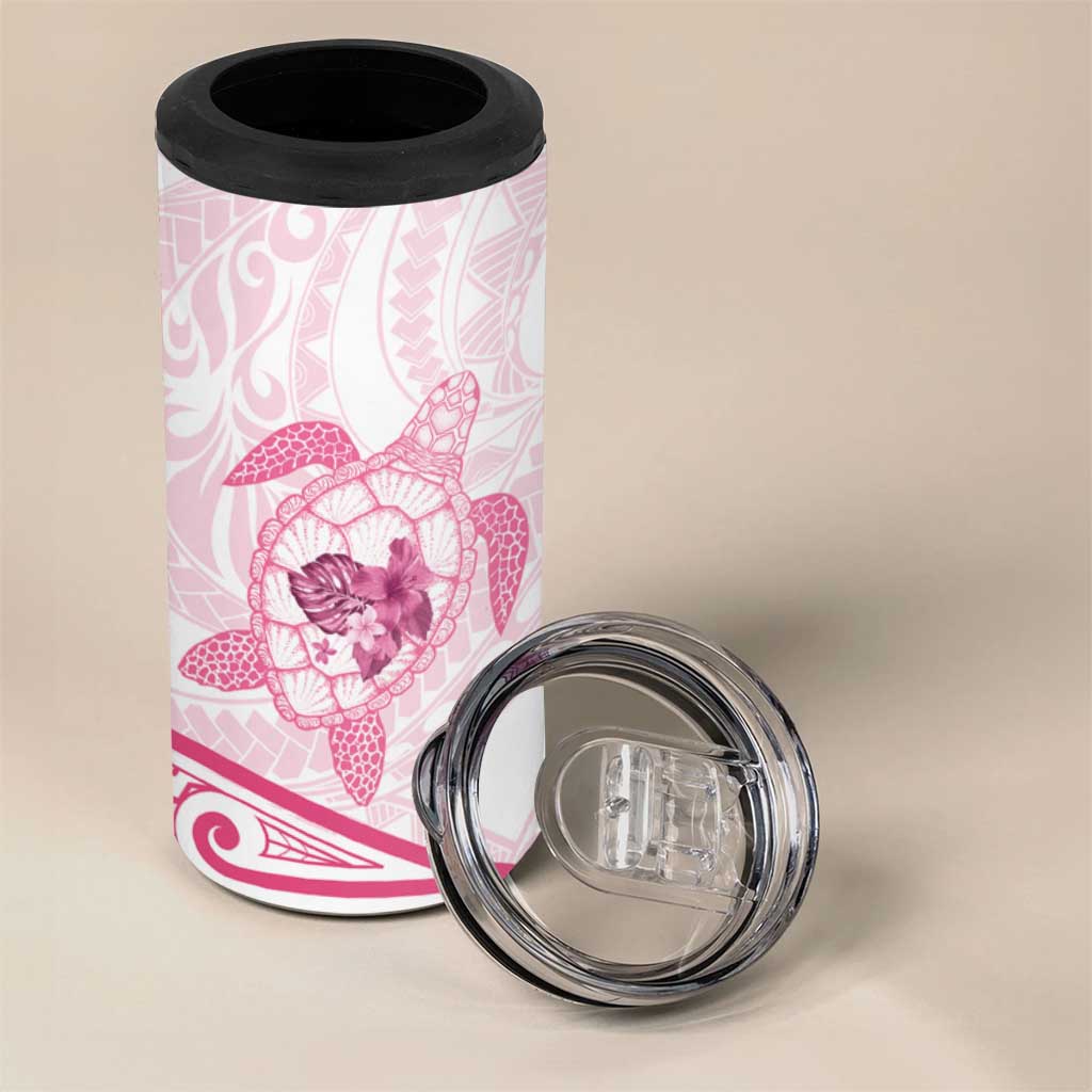 Pink White Polynesia Floral Sea Turtle 4 in 1 Can Cooler Tumbler - Polynesian Pride