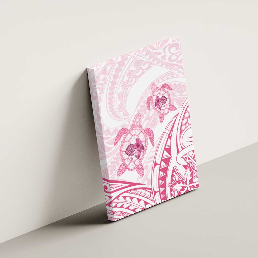Pink White Polynesia Floral Sea Turtle Canvas Wall Art - Polynesian Pride