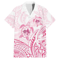 Pink White Polynesia Floral Sea Turtle Family Matching Long Sleeve Bodycon Dress and Hawaiian Shirt - Polynesian Pride