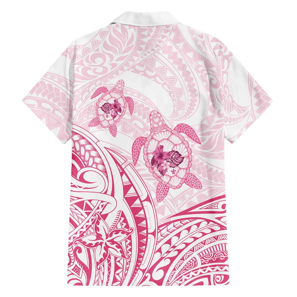 Pink White Polynesia Floral Sea Turtle Family Matching Off Shoulder Short Dress and Hawaiian Shirt - Polynesian Pride