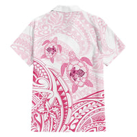 Pink White Polynesia Floral Sea Turtle Family Matching Off Shoulder Short Dress and Hawaiian Shirt - Polynesian Pride
