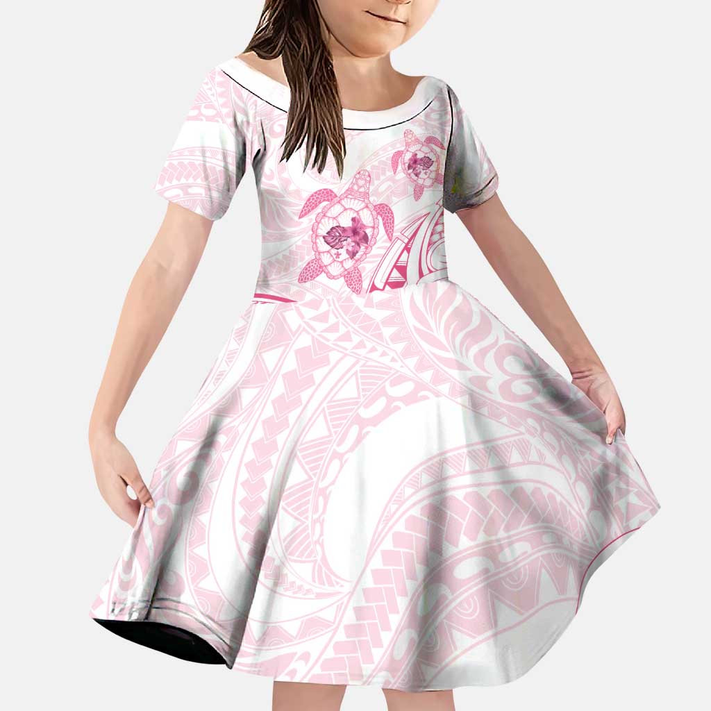 Pink White Polynesia Floral Sea Turtle Family Matching Summer Maxi Dress and Hawaiian Shirt - Polynesian Pride