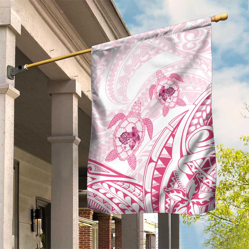 Pink White Polynesia Floral Sea Turtle Garden Flag - Polynesian Pride