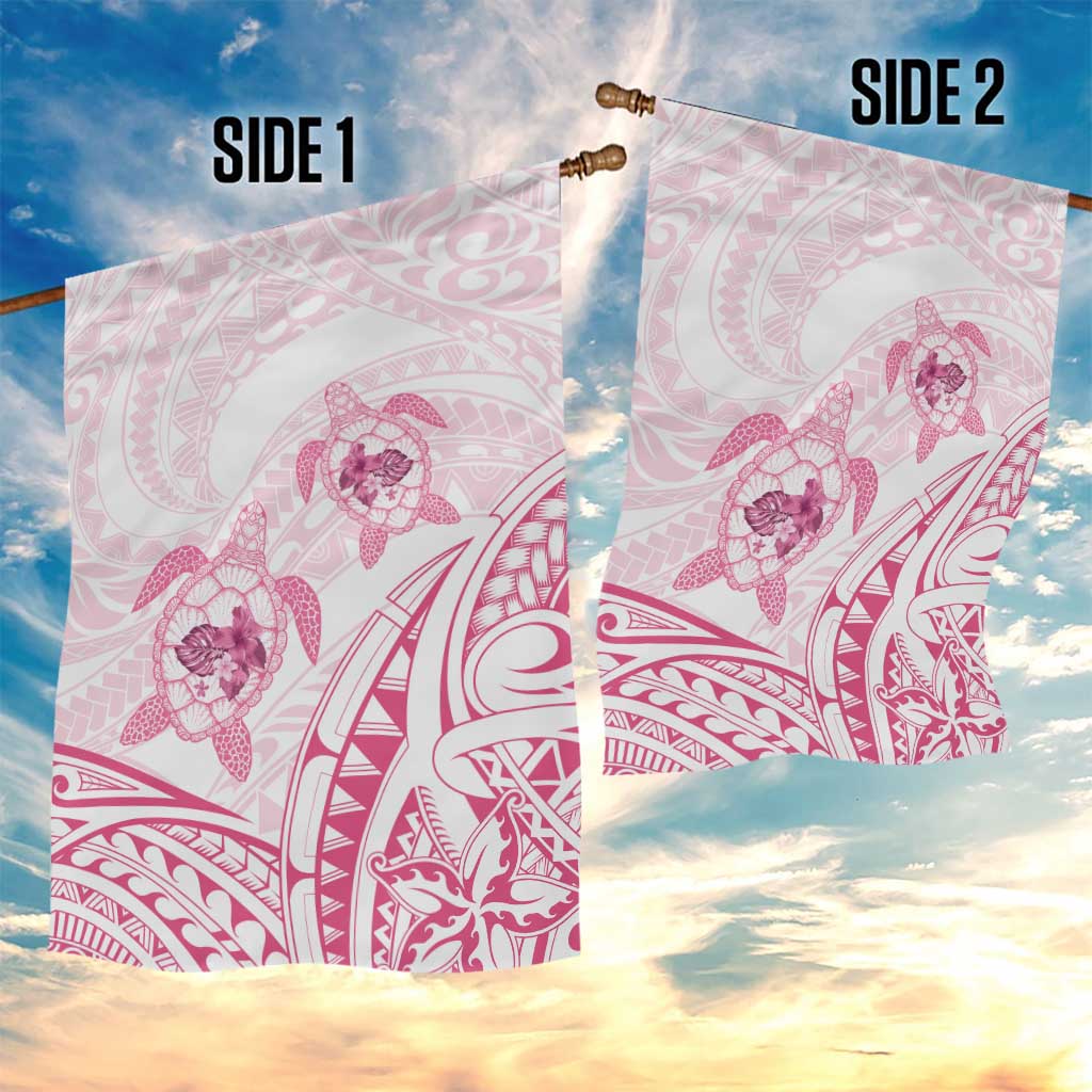 Pink White Polynesia Floral Sea Turtle Garden Flag - Polynesian Pride