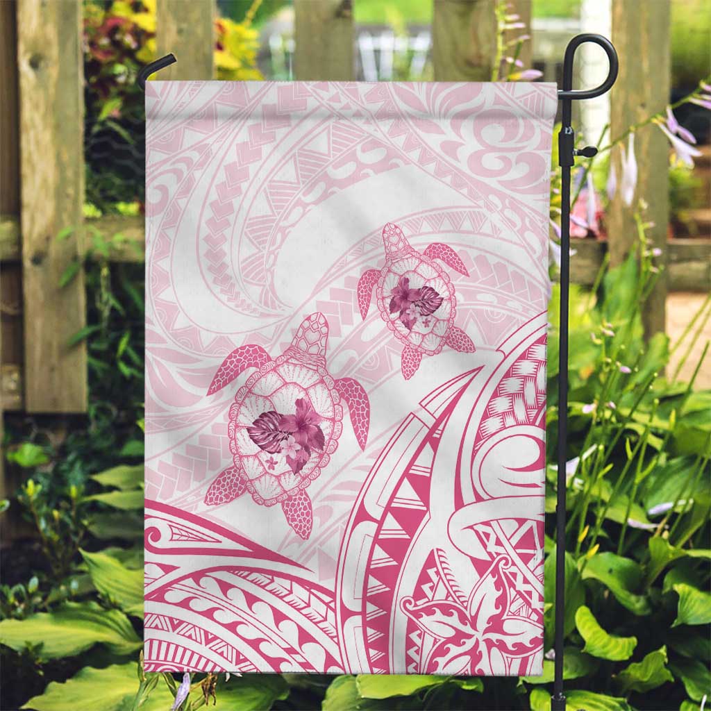 Pink White Polynesia Floral Sea Turtle Garden Flag - Polynesian Pride