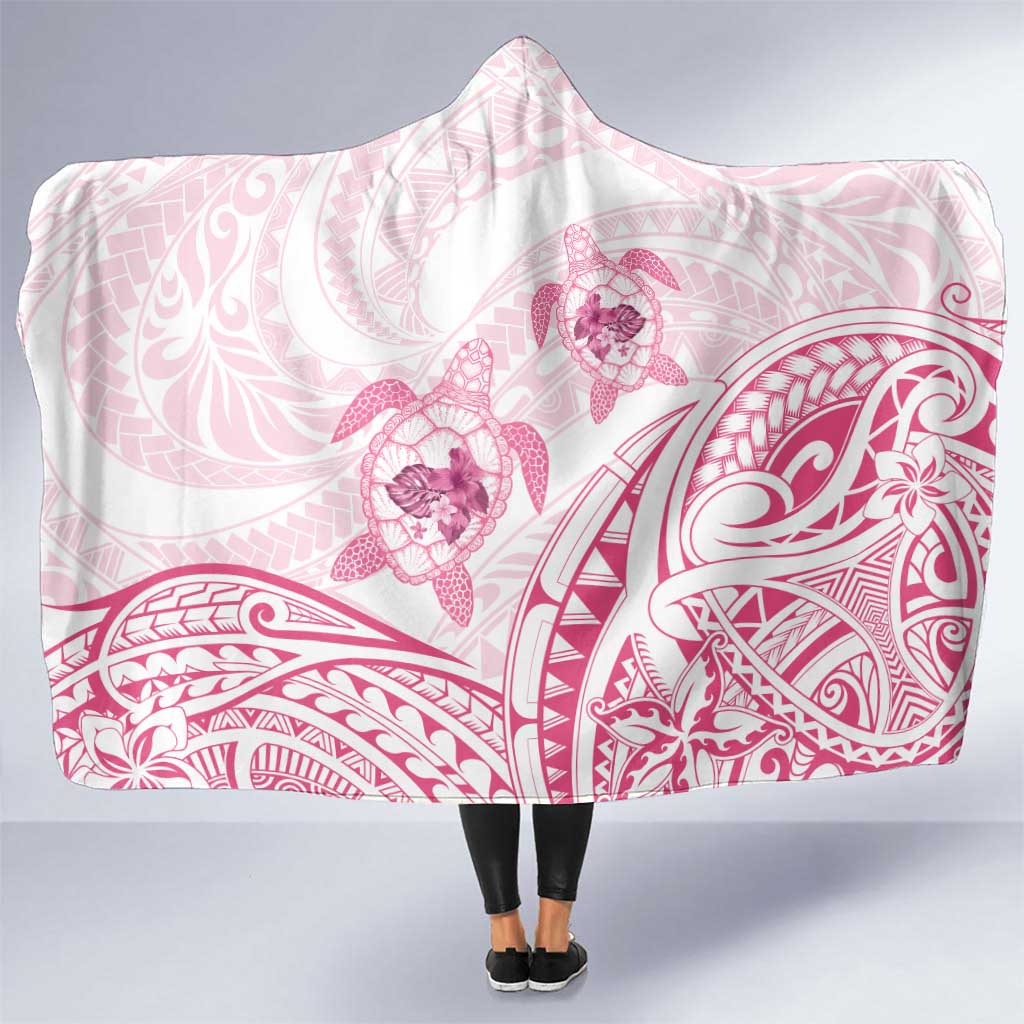 Pink White Polynesia Floral Sea Turtle Hooded Blanket - Polynesian Pride