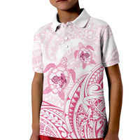 Pink White Polynesia Floral Sea Turtle Kid Polo Shirt - Polynesian Pride