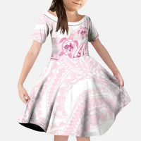 Pink White Polynesia Floral Sea Turtle Kid Short Sleeve Dress - Polynesian Pride