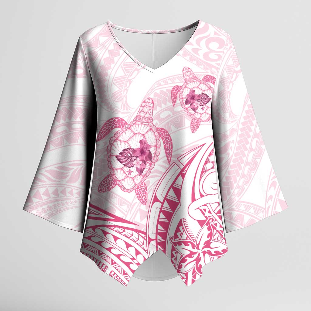 Pink White Polynesia Floral Sea Turtle Kimono Sleeve Blouse - Polynesian Pride