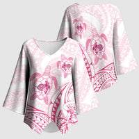 Pink White Polynesia Floral Sea Turtle Kimono Sleeve Blouse - Polynesian Pride