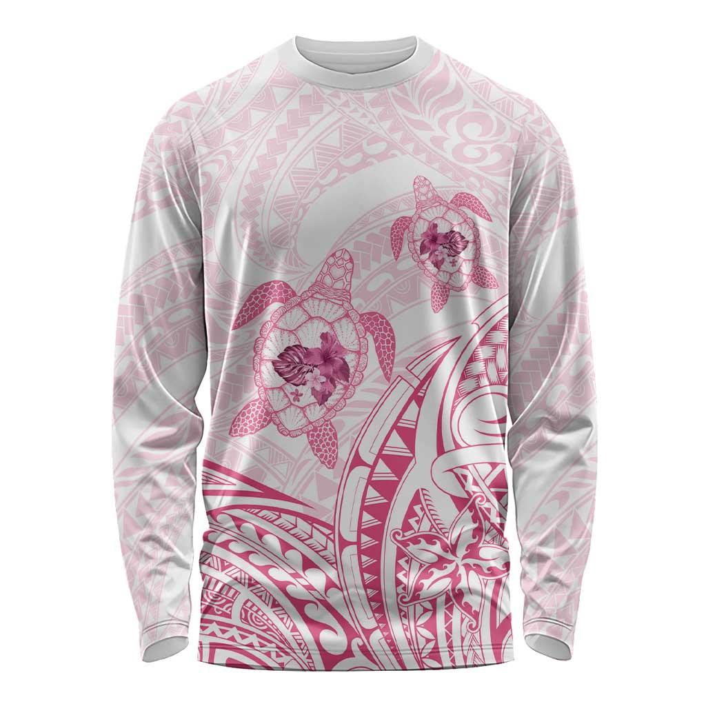 Pink White Polynesia Floral Sea Turtle Long Sleeve Shirt - Polynesian Pride