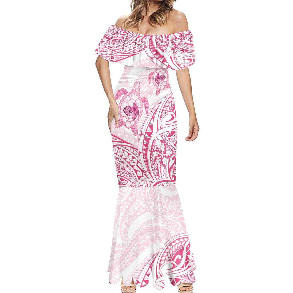 Pink White Polynesia Floral Sea Turtle Mermaid Dress - Polynesian Pride