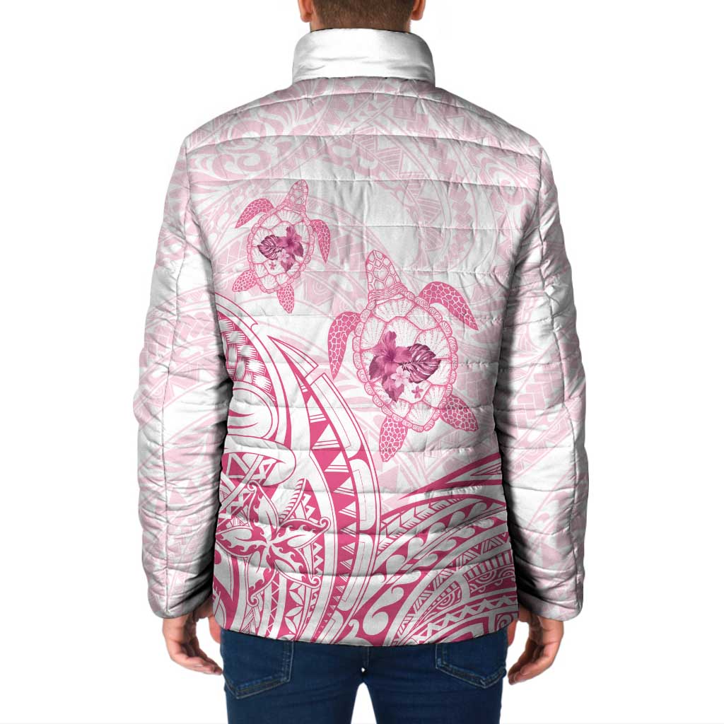 Pink White Polynesia Floral Sea Turtle Padded Jacket - Polynesian Pride