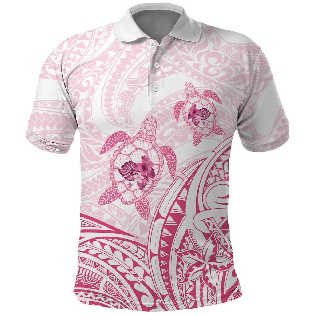 Pink White Polynesia Floral Sea Turtle Polo Shirt - Polynesian Pride