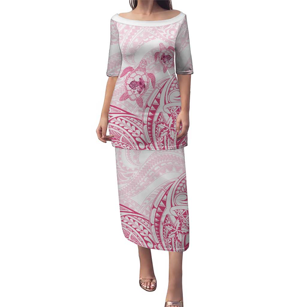 Pink White Polynesia Floral Sea Turtle Puletasi - Polynesian Pride