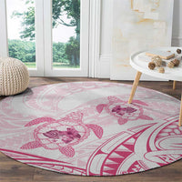 Pink White Polynesia Floral Sea Turtle Round Carpet - Polynesian Pride