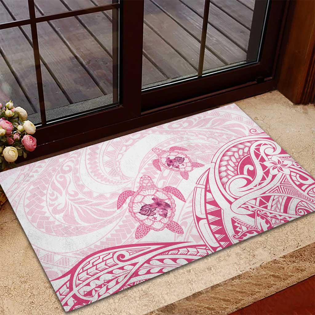 Pink White Polynesia Floral Sea Turtle Rubber Doormat - Polynesian Pride