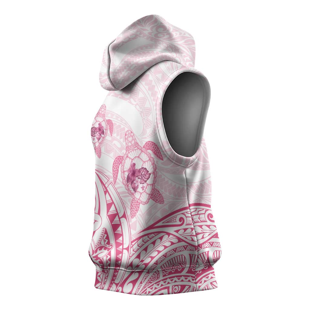 Pink White Polynesia Floral Sea Turtle Sleeveless Hoodie - Polynesian Pride
