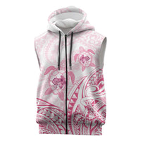 Pink White Polynesia Floral Sea Turtle Sleeveless Zip Hoodie - Polynesian Pride