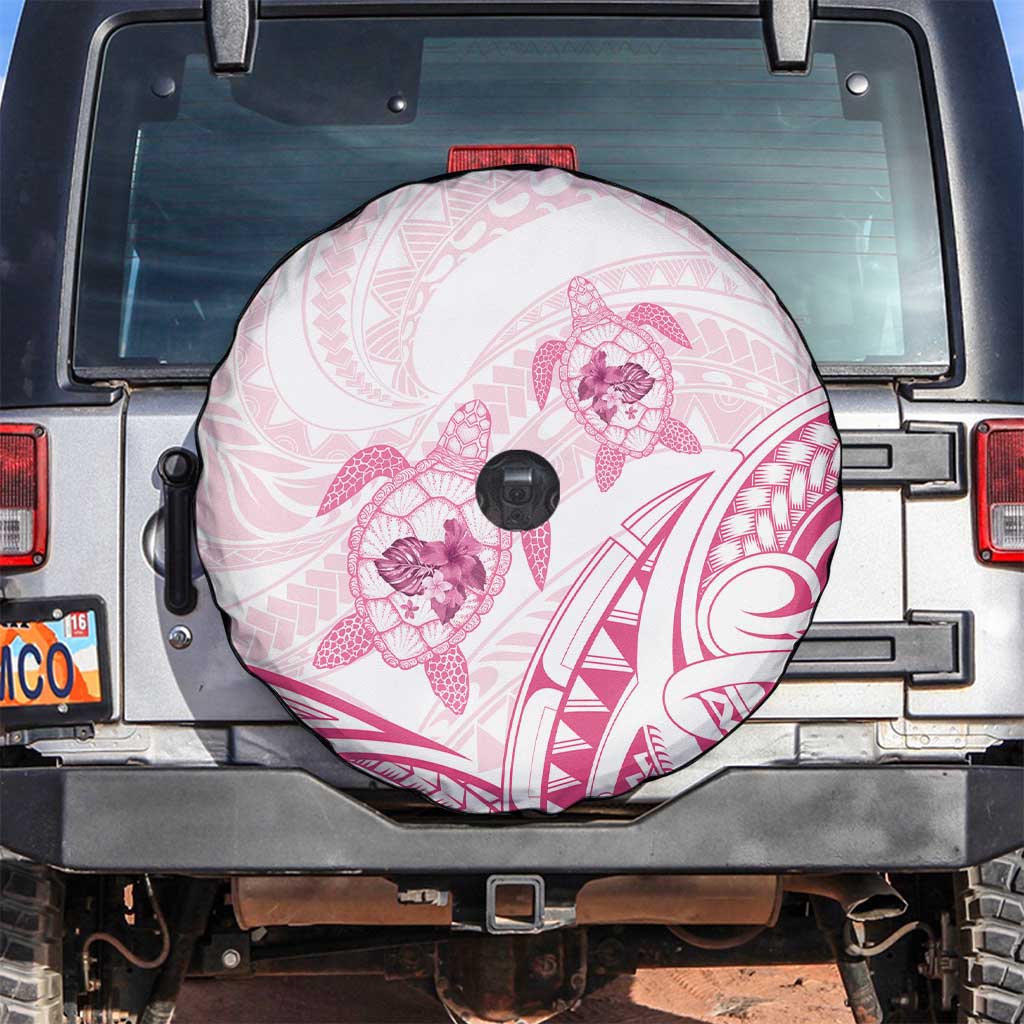 Pink White Polynesia Floral Sea Turtle Spare Tire Cover - Polynesian Pride