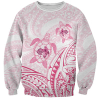 Pink White Polynesia Floral Sea Turtle Sweatshirt - Polynesian Pride