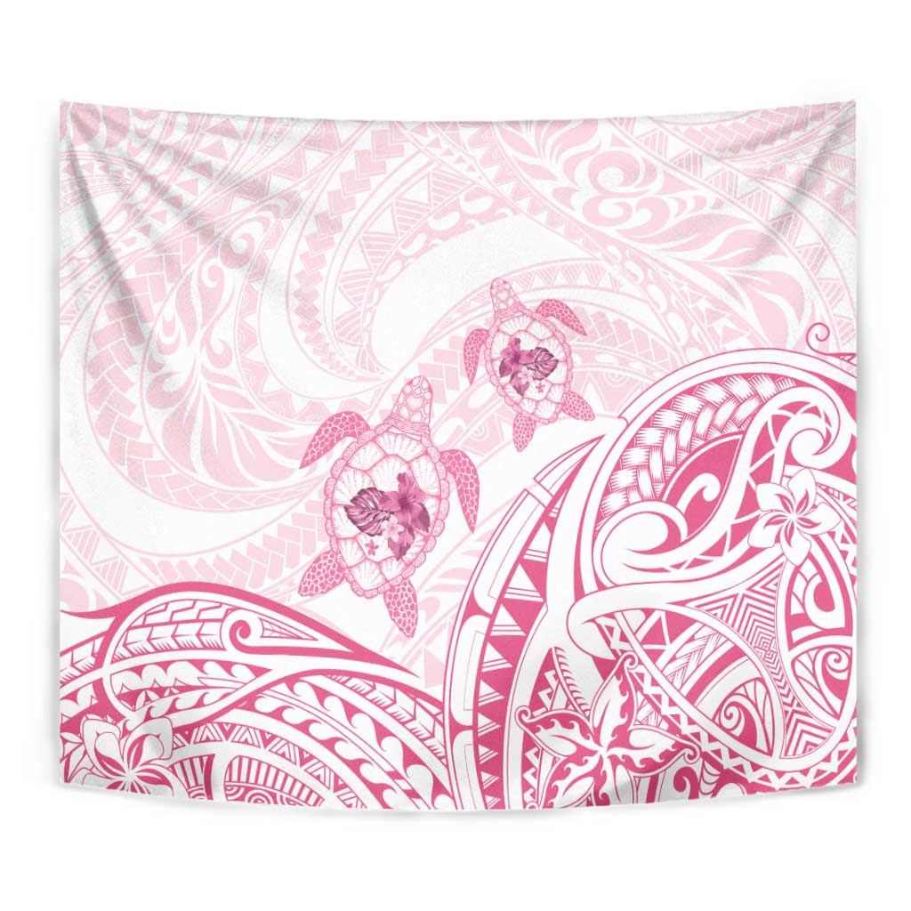 Pink White Polynesia Floral Sea Turtle Tapestry - Polynesian Pride
