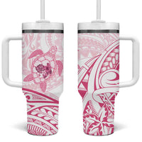 Pink White Polynesia Floral Sea Turtle Tumbler With Handle - Polynesian Pride