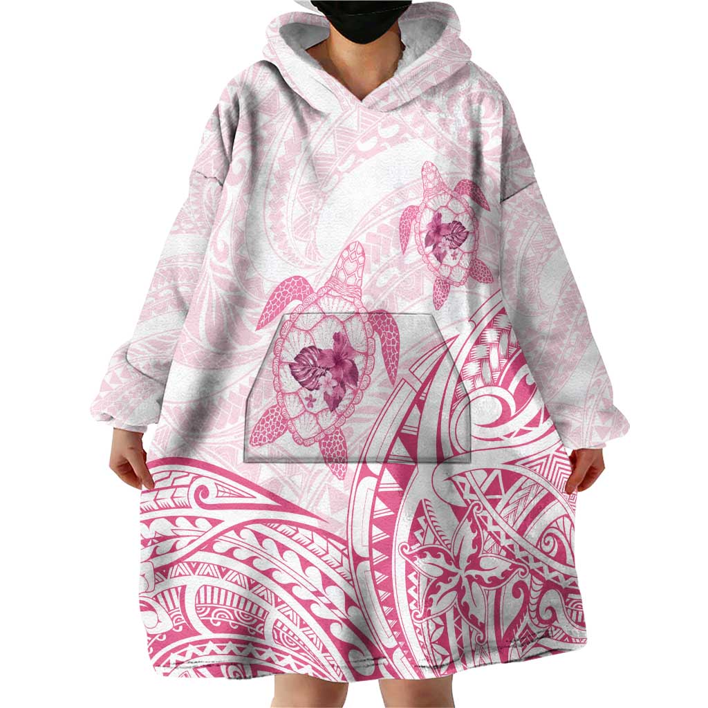 Pink White Polynesia Floral Sea Turtle Wearable Blanket Hoodie - Polynesian Pride