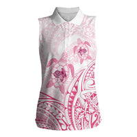 Pink White Polynesia Floral Sea Turtle Women Sleeveless Polo Shirt LT14 Female White - Polynesian Pride