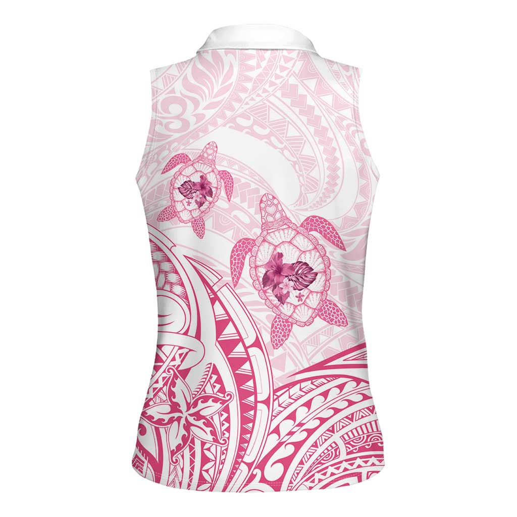 Pink White Polynesia Floral Sea Turtle Women Sleeveless Polo Shirt LT14 - Polynesian Pride